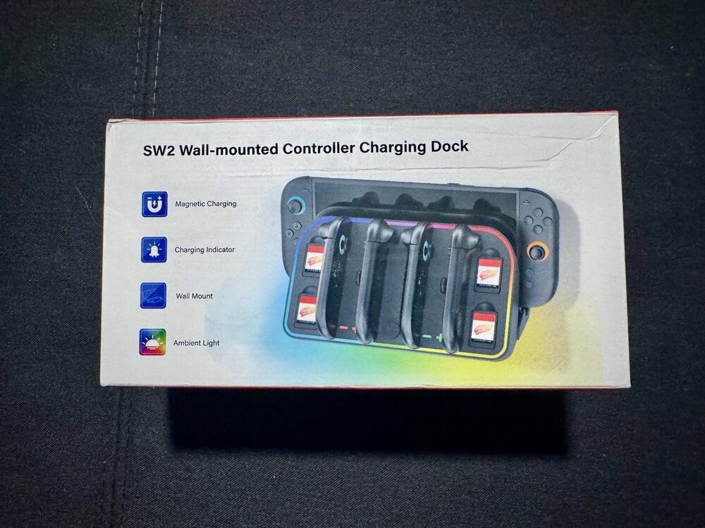 SW2 Wall-Mounted Controller Charging Dock for Nintendo Switch Wired Black Light